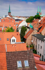 red Luebeck, View of the old city.