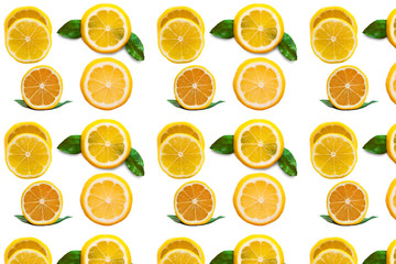 Food pattern of slices of fresh yellow lemon, healthy vegetarian fruit sour taste, healthy vitamin food