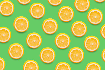 Food pattern of slices of fresh yellow lemon, healthy vegetarian fruit sour taste, healthy vitamin food