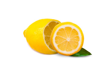 Slices of yellow ripe lemon, isolated on a white background. Healthy vegetarian fruit sour taste, healthy vitamin food, close-up