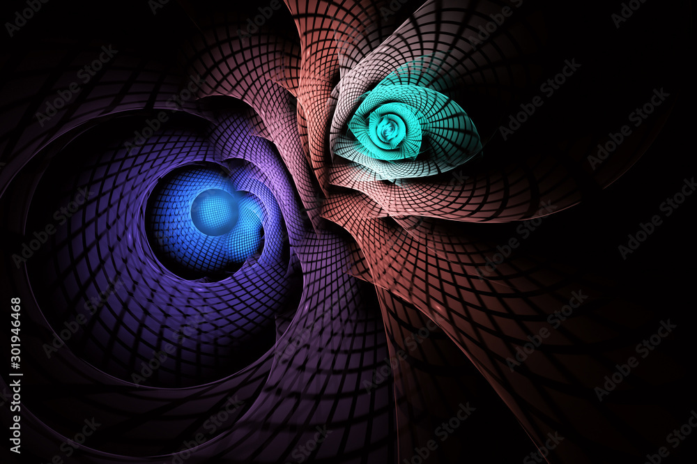 Poster abstract color dynamic background with lighting effect. fractal spiral. fractal art
