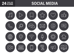 Set of Social Media web icons in line style. Contact, digital, social networks, technology, website. Vector illustration.