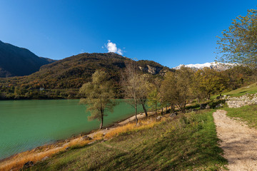 Lago di Tenno, small and beautiful lake in Italian alps, Trento province, Trentino-Alto Adige, Italy, Europe