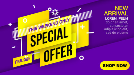 Cyber Monday Mega Sale banner template design poster for business promotion. This Weekend only special offer - final sale. Yellow and purple Vector illustration. Store label Communication web poster