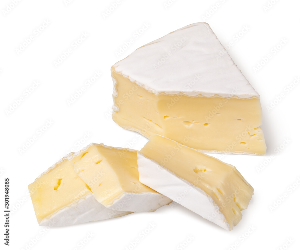 Sticker cheese brie on a white background