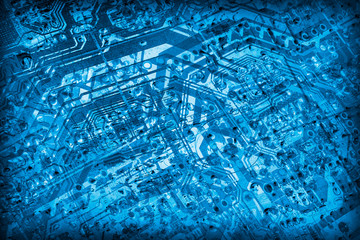 Dark Marine Blue Microcircuit Motherboard Detail Monochrome Vignette Background