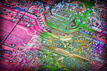 Microcircuit Motherboard Detail Multicolor Vignette Background