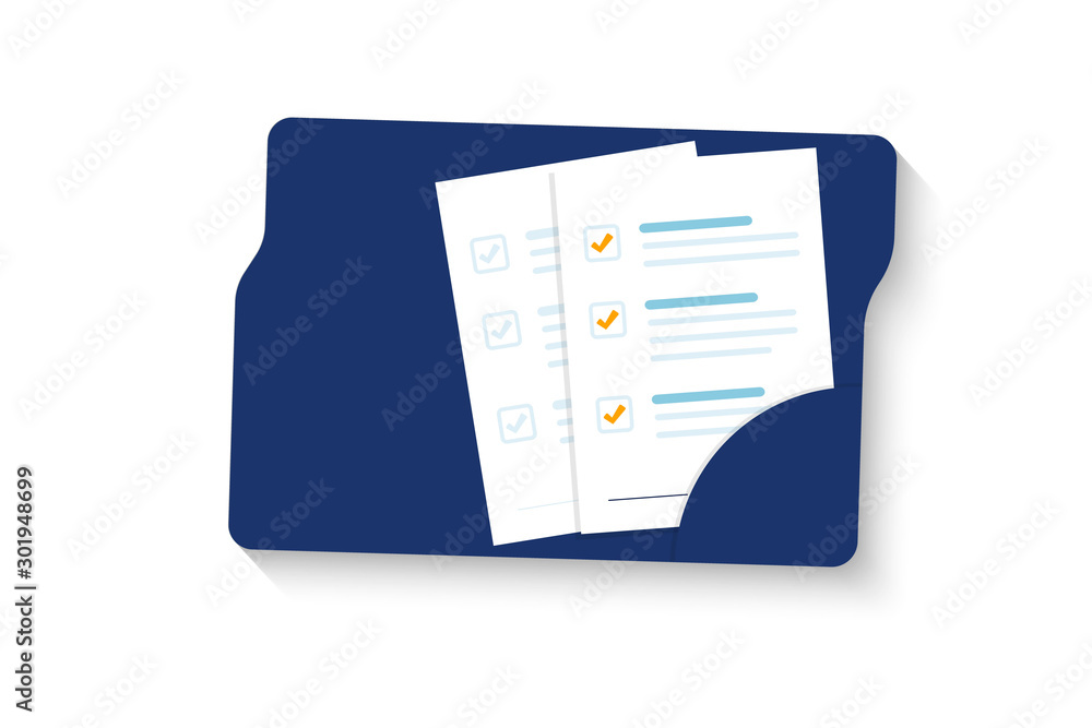Poster document. folder with document, stamp and text. stack of agreements document with signature and appr