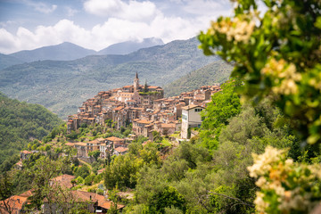 Fototapeta na wymiar Vista del borgo medievale di Apricale, Liguria, Italia