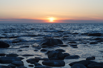 Rocky sea shore. Wilderness. Beautiful Purekkari peninsula, part of Lahemaa national park. Estonia.
