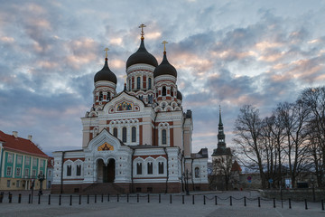 Fototapeta na wymiar Alexander Nevsky Cathedral. Tallinn, Estonia. Moody evening view