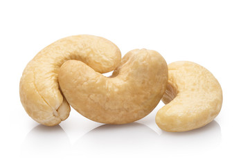 Close-up of delicious cashew nuts, isolated on white background
