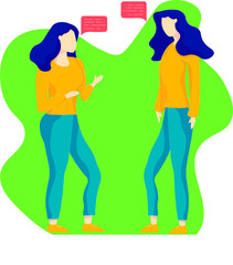 Two Young Women Standing and Talking, People Speaking to Each Other Vector Flat Illustration