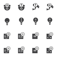 Home automation system vector icons set, modern solid symbol collection, filled style pictogram pack. Signs, logo illustration. Set includes icons as security camera monitoring, light bulb, outlet