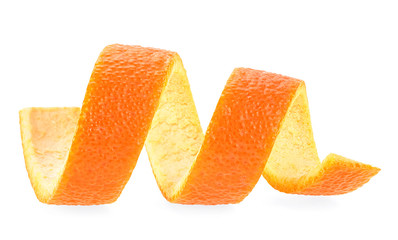 Peel of fresh juicy orange isolated on a white background. Skin of orange fruit.