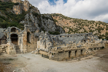 Ruins of ancient amphitheater in city Mira, Turkey