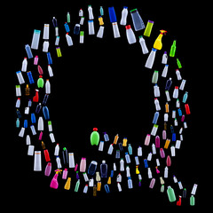 Letter Q made of plastic waste bottles