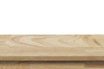Empty wood table on isolate white background and display montage with copy space for product.