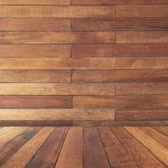 Wooden brown perspective texture and background with space, display montage for product.