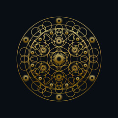 Golden ink geometric mandala linear vector illustration