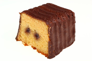 Chocolate glazed loaf cake with strawberry jam