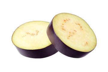 fresh sliced eggplant isolated on white background.