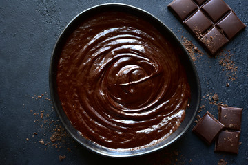 Homemade chocolate ganache. Top view with copy space.