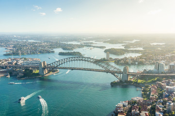 Naklejka premium Sydney harbour aerial landscape cityscape with Sydney Harbour bridge