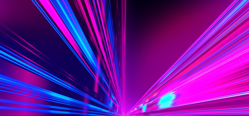 Geometric background. Moving energy. Retro neon colors. Colorful backdrop. Neon lights. Pink and blue.