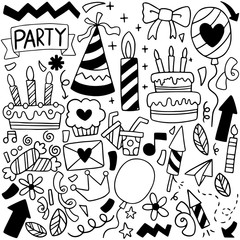 02-09-020 hand drawn party doodle happy birthday Ornaments background pattern Vector illustration