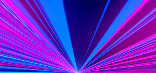 Geometric background. Moving energy. Retro neon colors. Colorful backdrop. Neon lights. Pink and blue.
