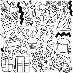04-08-032 hand drawn party doodle happy birthday Ornaments background pattern Vector illustration
