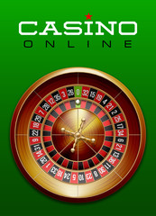 illustration Online web casino banner with american roulette on green surface table. Marketing Luxury green Banner Poker Jackpot zero with classic roulette. Advertising poster set Online web Casino