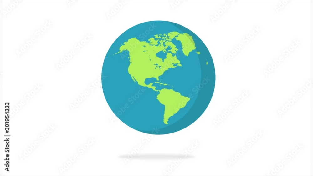 Poster flat design spinning earth isolated on white. animation of planet earth. flat design