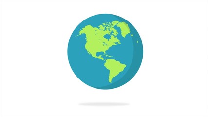 Flat design spinning Earth isolated on white. Animation of planet Earth. Flat design - Powered by Adobe