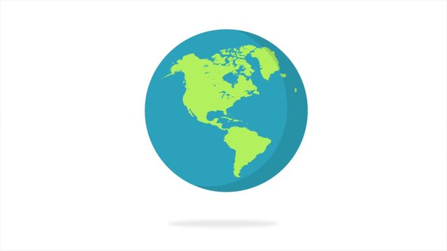 Flat design spinning Earth isolated on white. Animation of planet Earth. Flat design