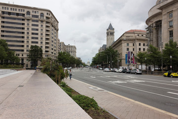 Urban vista looking south-eastwards along America's Main Street, Pennsylvania Avenue NW towards the U.S Capitol, Penn Quarter, Washington DC