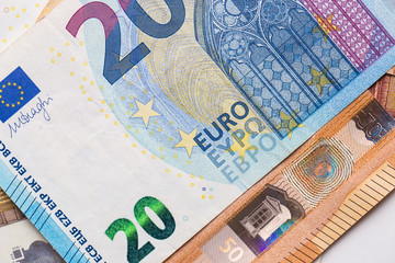 Fototapeta na wymiar Euro money closeup isolated background.
