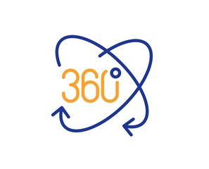 Full rotation sign. 360 degree line icon. VR technology simulation symbol. Colorful outline concept. Blue and orange thin line full rotation icon. Vector