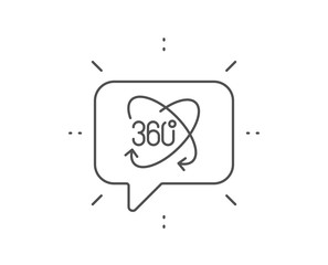 360 degree line icon. Chat bubble design. Full rotation sign. VR technology simulation symbol. Outline concept. Thin line full rotation icon. Vector