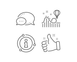 Roller coaster line icon. Chat bubble, info sign elements. Amusement park sign. Carousels symbol. Linear roller coaster outline icon. Information bubble. Vector