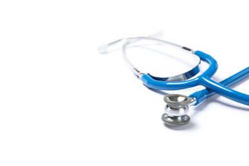 Blue stethoscope isolated on white background. Healthcare