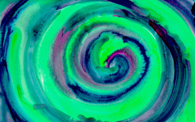 Abstract psychedelic spirals background, hand-painted texture, watercolor painting. Design for backgrounds, wallpapers, covers and packaging.