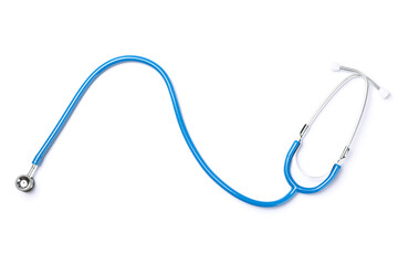 Blue stethoscope isolated on white background. Healthcare