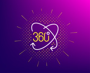 360 degree line icon. Halftone pattern. Full rotation sign. VR technology simulation symbol. Gradient background. Full rotation line icon. Yellow halftone pattern. Vector