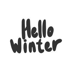 Hello winter. Sticker for social media content. Vector hand drawn illustration design. 