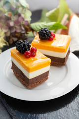 Triple-Chocolate Mousse Cake.  Individual Desserts. 