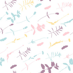 Floral background. Vector seamless pattern with hand - drawn poppies, lavender flowers  and leaves.