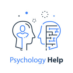 Human head profile, cognitive psychology or psychotherapy concept, mental health or disorder