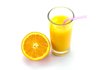 Fototapeta na wymiar glass of juice and orange isolated on white